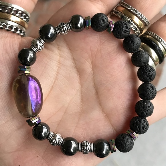 Silverskylight Jewelry - Genuine Titanium aura crystal lava rock bracelet